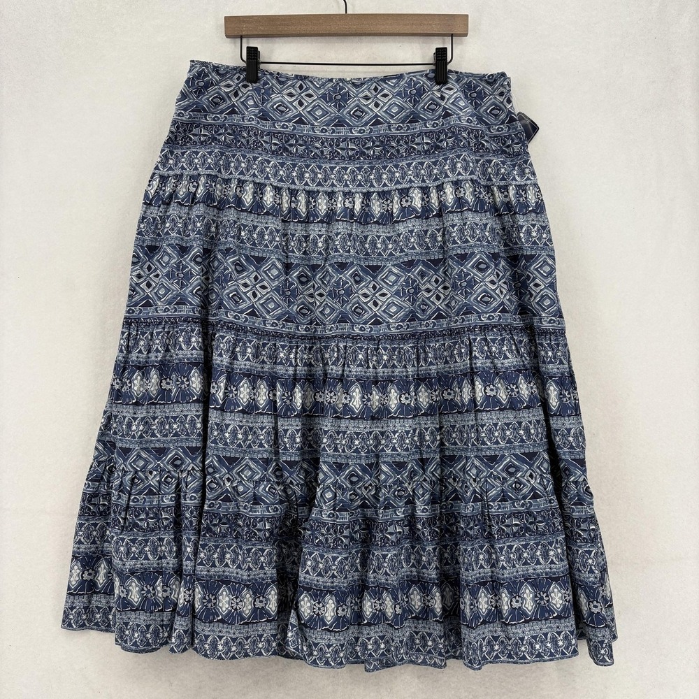 Chaps Skirt Womens 16 Blue Multi Geometric Peasant Midi Lined Summer Boho Casual